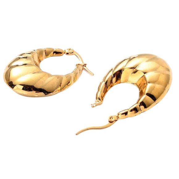 1 3/8 Inch 35mm Hoop Gold Tone Pierced Post Earrings - Picture 2 of 5